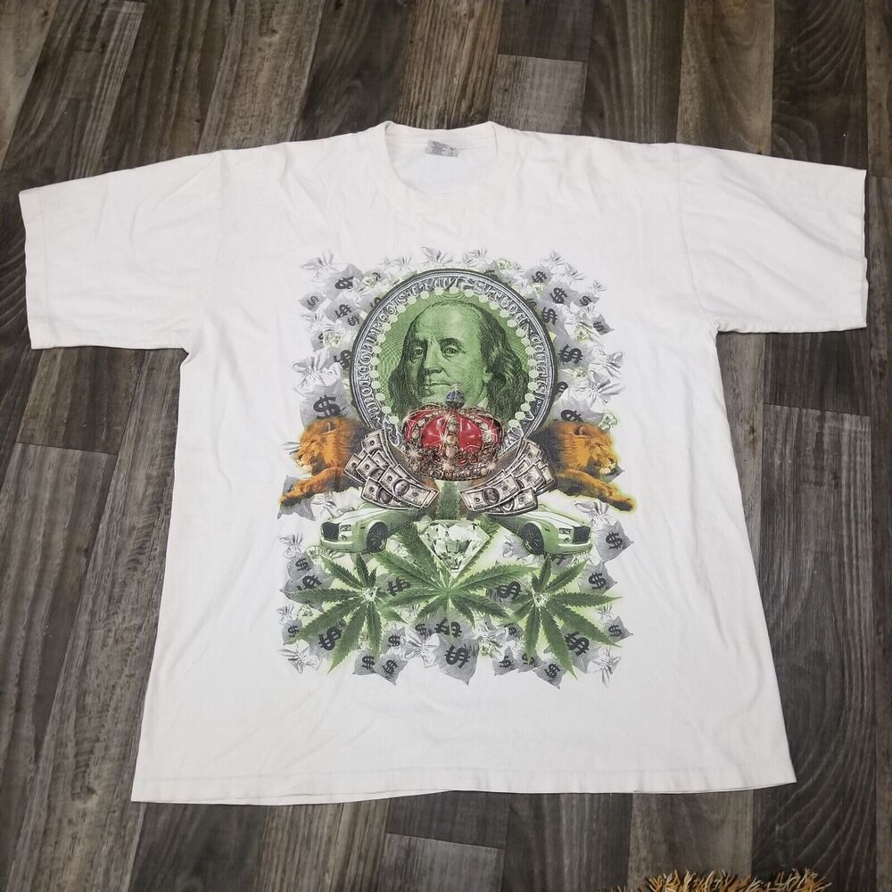 Gangster 2XL Tall Pro Star Shirt 2000s Y2k Cash Crown Cars Street Wear Money